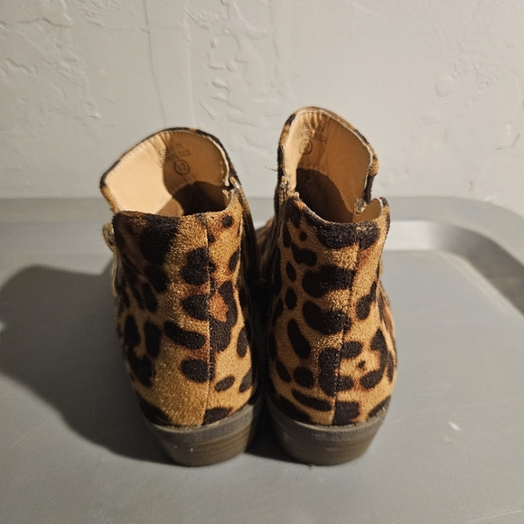 Lov Mark Little Girls 12 Leopard Print Kids Ankle Boots Gold Zipper Small Heel - Picture 4 of 7